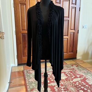 Rain Open Front Ruffles Long Sleeve Black Viscose Spandex Sweater Women's Size M